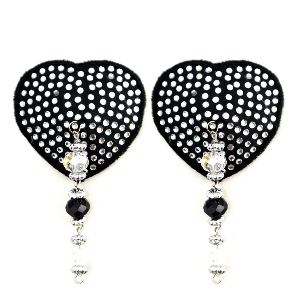 Bijoux De Nip Heart Black Crystal Pasties W/ Beads