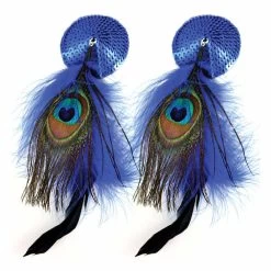 Bijoux De Nip Round Blue Sequin Pasties W/ Feathers