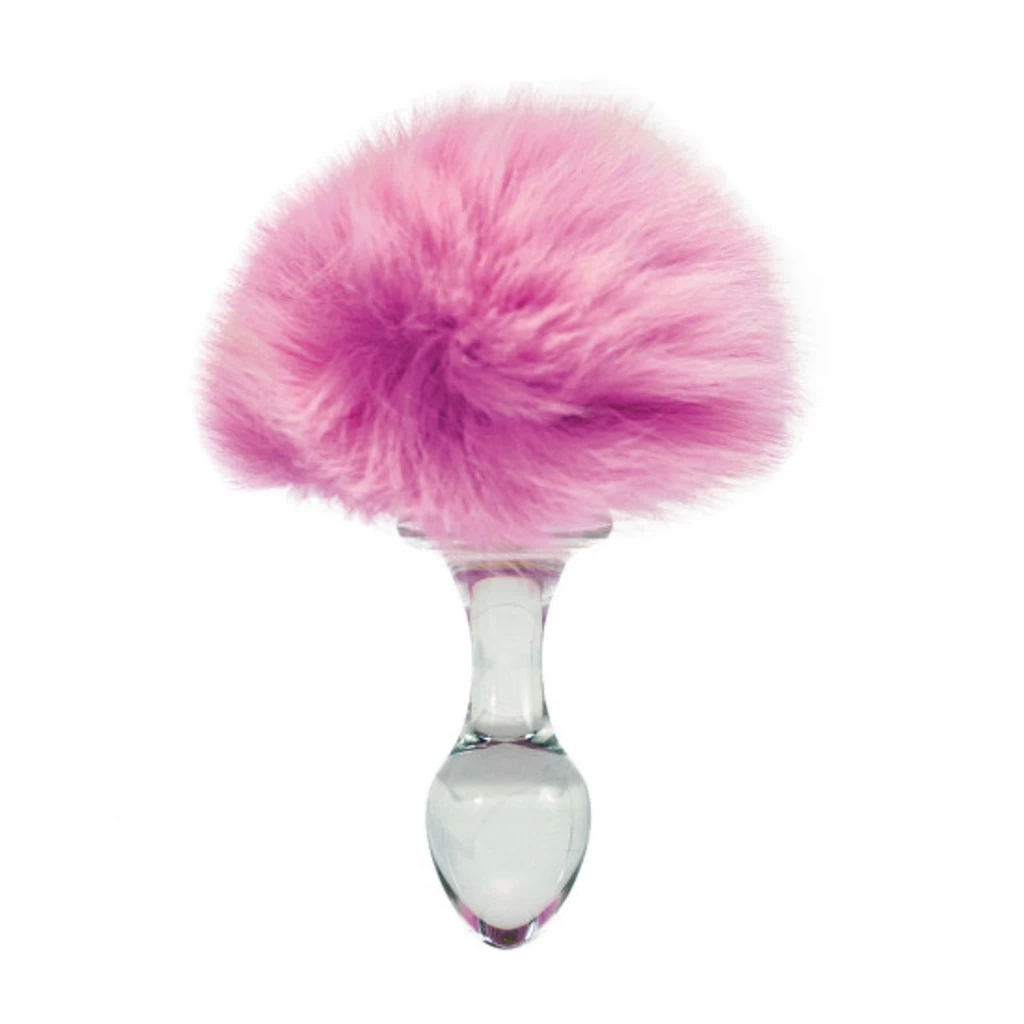 Bunny Tail Faux Fur Magnetic Glass Butt Plug - Image 2