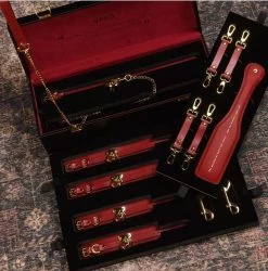 Luxury Italian Leather Bondage Tools Set With Case - Red
