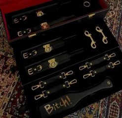Luxury Italian Leather Bondage Tools Set With Case - Black