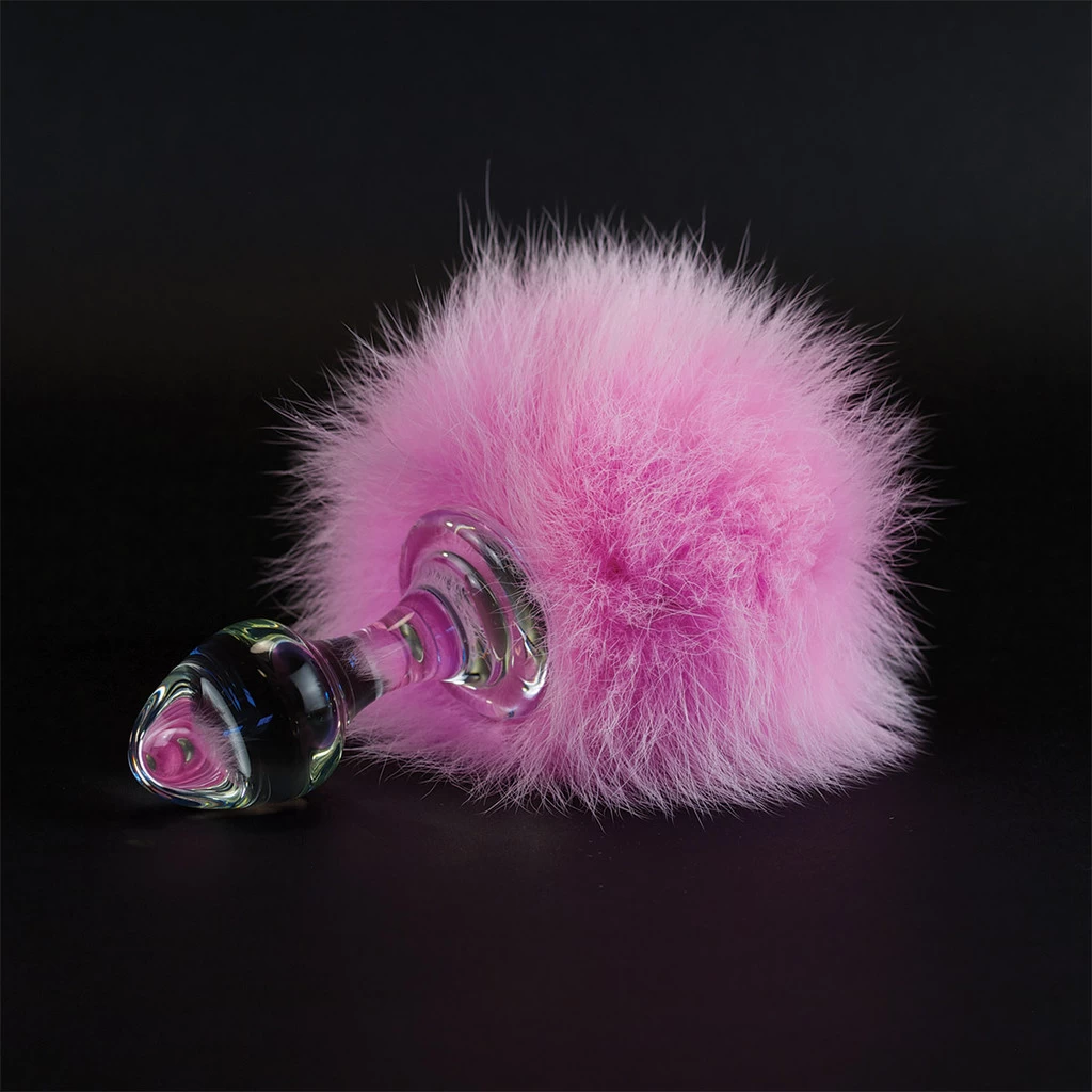 Bunny Tail Faux Fur Magnetic Glass Butt Plug - Image 4