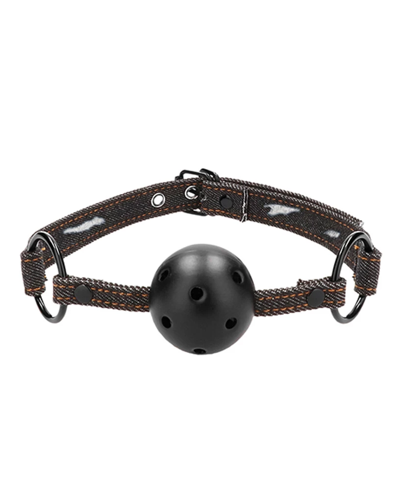Shots Ouch Breathable Ball Gag W/Denim Straps